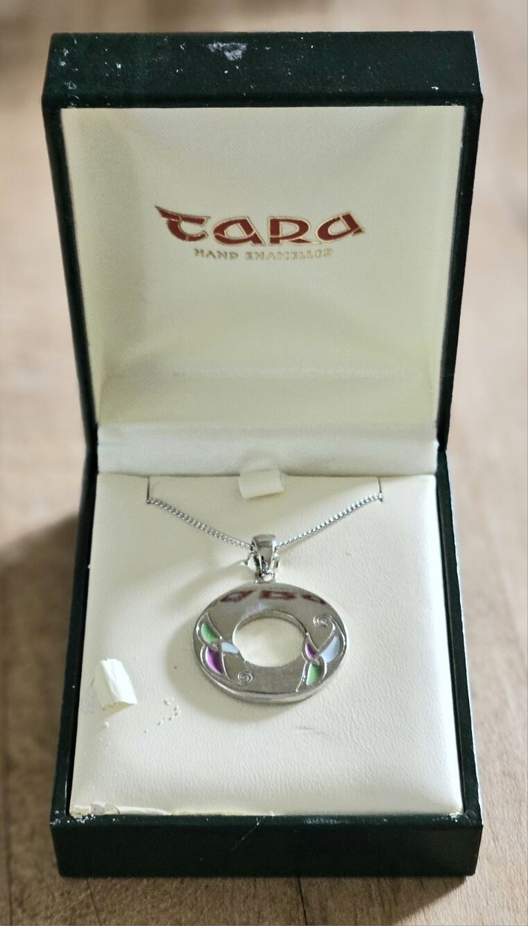 Vintage 1990s Tara Irish Necklace Silver Tone w/enamel Made Dublin w Box Unworn